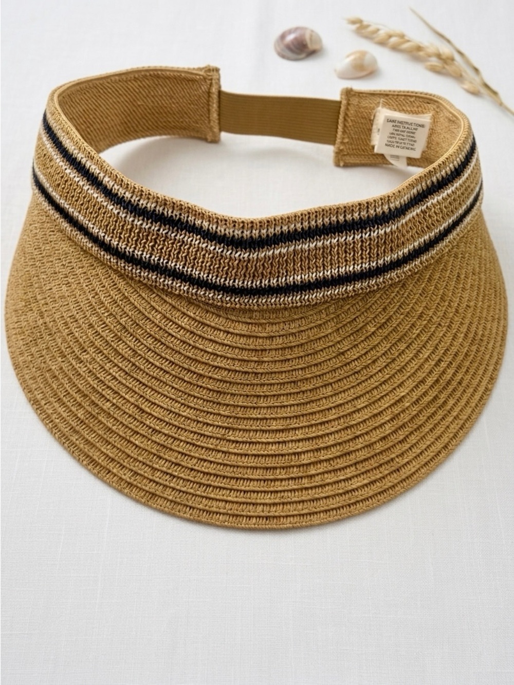 UNIVERSAL THREAD Straw Sun Visor Hat Stripe Packable Beach Travel Tan- NWOT